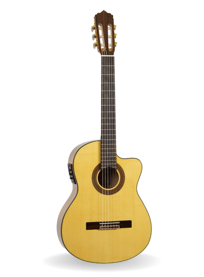 perfil delantero de la guitarra flamenca josé gómez F80-EQ